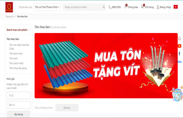 giao diện website tôn hoa sen